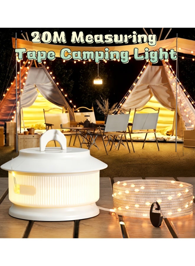 Rechargeable Camping String Lights 20 Meter, Retractable with 20s Quick Storage, USB-C Powered, IPX4 Waterproof, 5 Lighting Modes - Image 1